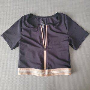 Aim'n Sportswear Black Zip Up Crop Top Size S